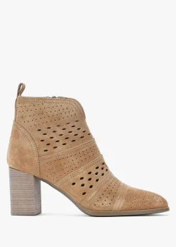 Online ALPE Austie Tan Suede Perforated Block Heel Ankle Boots