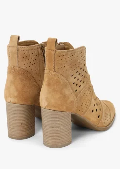 Online ALPE Austie Tan Suede Perforated Block Heel Ankle Boots