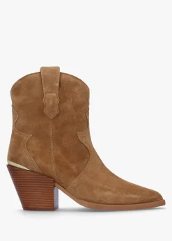 Fashion ALPE Austin Tan Suede Western Stacked Heel Ankle Boots