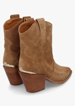 Fashion ALPE Austin Tan Suede Western Stacked Heel Ankle Boots