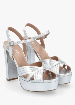 Clearance DANIEL Avery Silver Leather Platform Heeled Sandals
