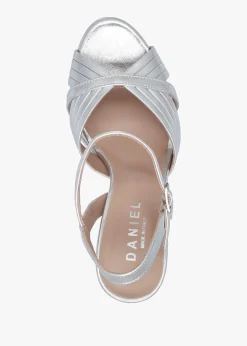 Clearance DANIEL Avery Silver Leather Platform Heeled Sandals