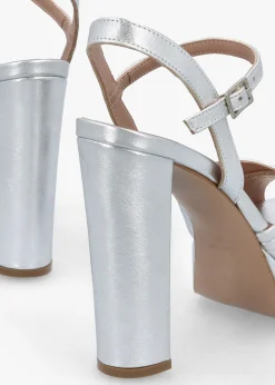 Clearance DANIEL Avery Silver Leather Platform Heeled Sandals