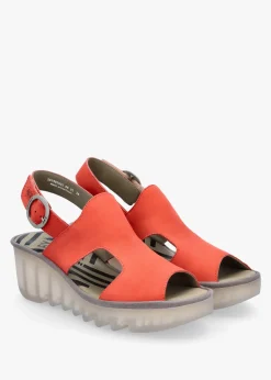 Online FLY LONDON Baif Devil Red Nubuck Leather Mid Wedge Sandals