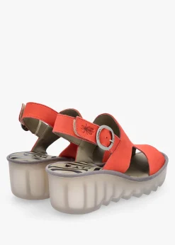Online FLY LONDON Baif Devil Red Nubuck Leather Mid Wedge Sandals