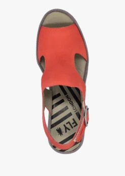 Online FLY LONDON Baif Devil Red Nubuck Leather Mid Wedge Sandals