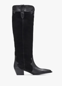 Hot DANIEL Bandana Black Suede & Leather Western Knee Boots