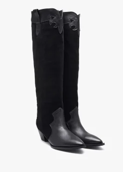 Hot DANIEL Bandana Black Suede & Leather Western Knee Boots