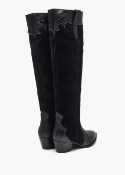Hot DANIEL Bandana Black Suede & Leather Western Knee Boots