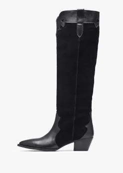 Hot DANIEL Bandana Black Suede & Leather Western Knee Boots