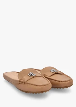 Clearance LAUREN RALPH LAUREN Barnsbury Pebbled Camel Leather Backless Mules