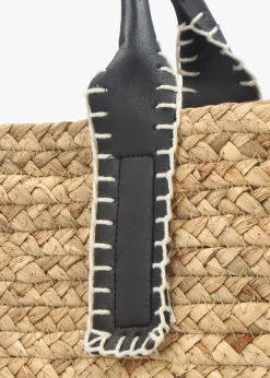 New BLE Beige & Black Woven Striped Shopper Bag