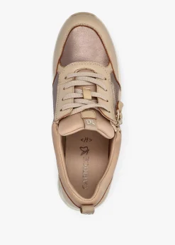 Sale CAPRICE Beige Leather & Neoprene Side Zip Trainers