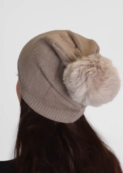 New DANIEL Beige Slouchy Knitted Pom Pom Hat