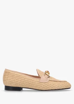 Outlet EVALUNA Beige Woven Raffia Loafers