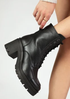 Best DANIEL Bella Black Leather Block Heel Ankle Boots