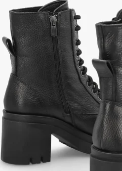 Best DANIEL Bella Black Leather Block Heel Ankle Boots