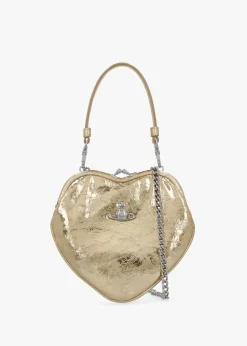 Hot VIVIENNE WESTWOOD Belle Gold Metallic Crinkle Leather Heart Frame Cross-Body Bag