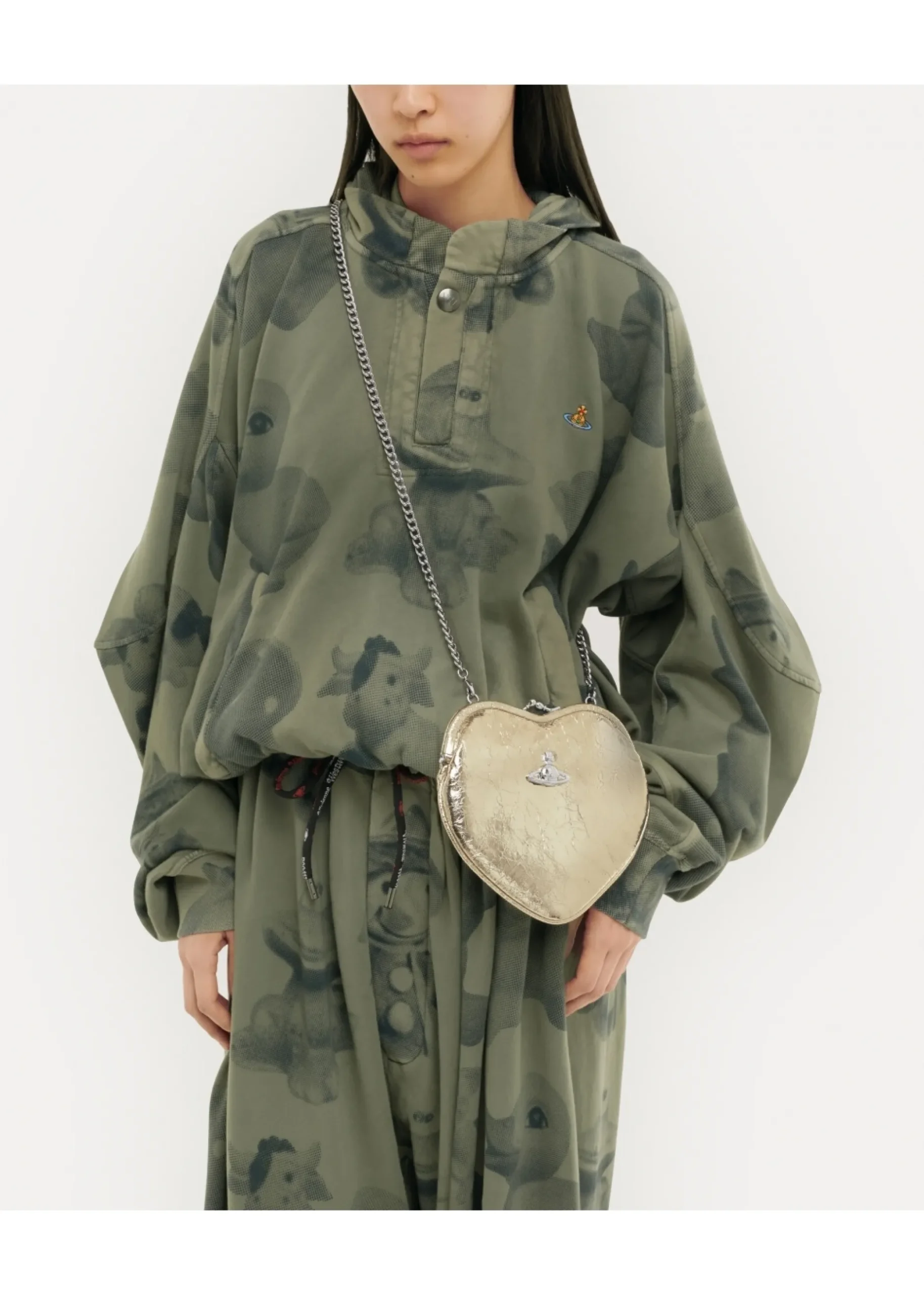 Hot VIVIENNE WESTWOOD Belle Gold Metallic Crinkle Leather Heart Frame Cross-Body Bag