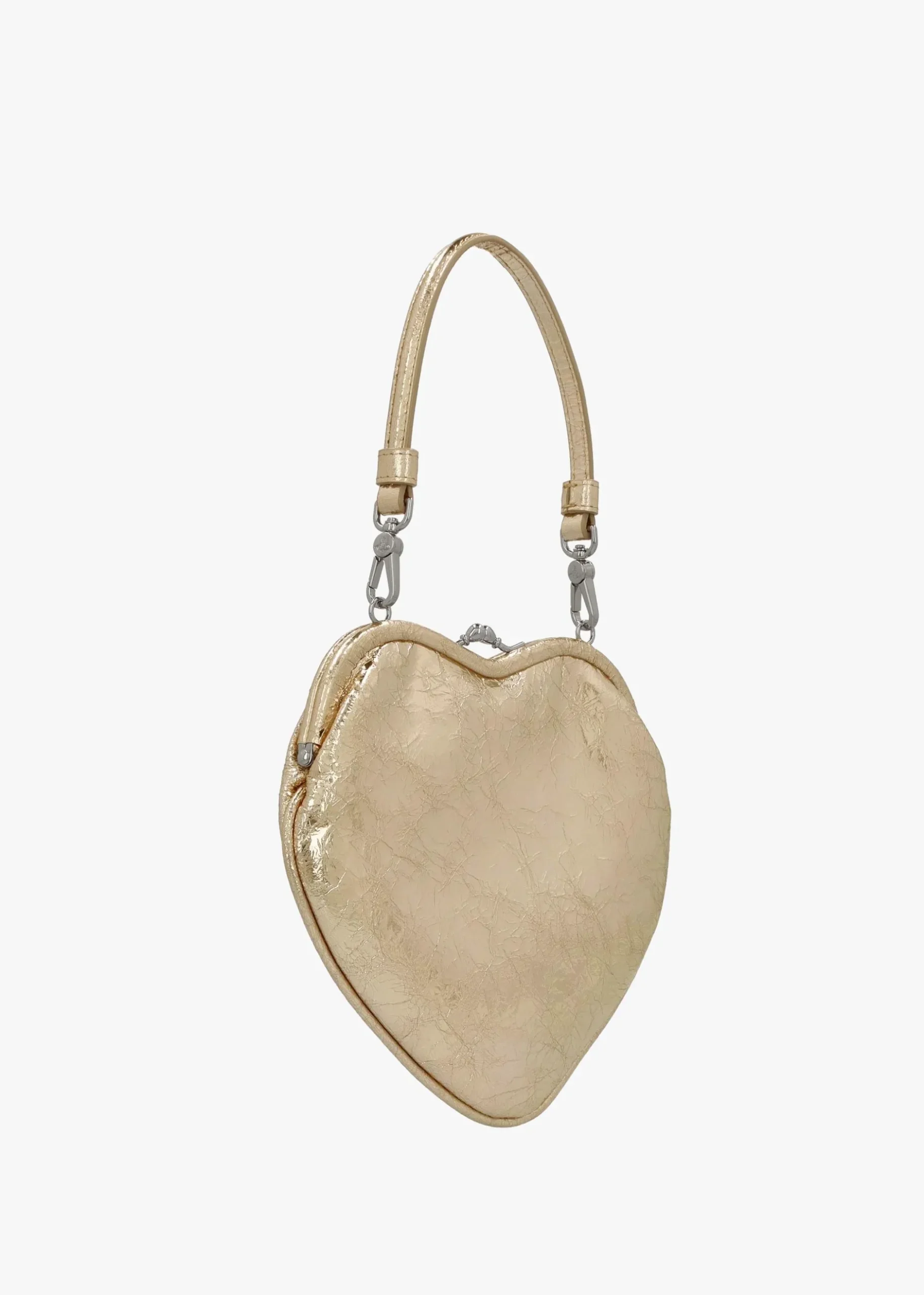 Hot VIVIENNE WESTWOOD Belle Gold Metallic Crinkle Leather Heart Frame Cross-Body Bag