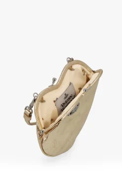 Hot VIVIENNE WESTWOOD Belle Gold Metallic Crinkle Leather Heart Frame Cross-Body Bag