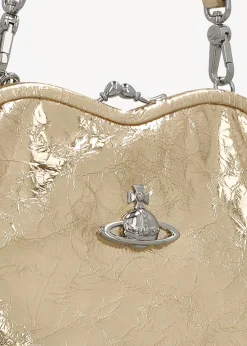 Hot VIVIENNE WESTWOOD Belle Gold Metallic Crinkle Leather Heart Frame Cross-Body Bag