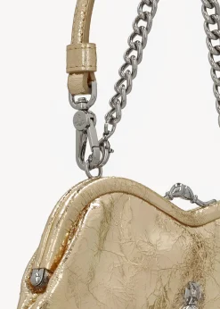 Hot VIVIENNE WESTWOOD Belle Gold Metallic Crinkle Leather Heart Frame Cross-Body Bag