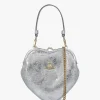 Sale VIVIENNE WESTWOOD Belle Silver Metallic Crinkle Leather Heart Frame Cross-Body Bag
