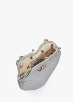 Sale VIVIENNE WESTWOOD Belle Silver Metallic Crinkle Leather Heart Frame Cross-Body Bag