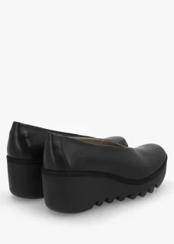 Sale FLY LONDON Beso Black Leather Wedge Court Shoes