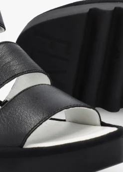 Fashion FLY LONDON Bexy Black Leather Mid Wedge Sandals