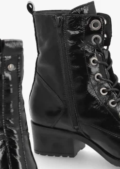 Fashion MODA IN PELLE Bezzie Black Patent Leather Block Heel Ankle Boots