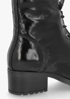 Fashion MODA IN PELLE Bezzie Black Patent Leather Block Heel Ankle Boots