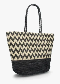 Online BLE Black & Beige Woven Paper Chevron Shopper Bag