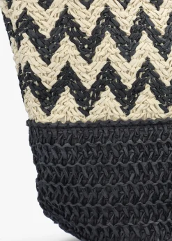 Online BLE Black & Beige Woven Paper Chevron Shopper Bag