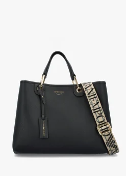 New EMPORIO ARMANI Black & Silver Pebbled Shopper With Pouch