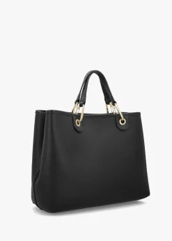 New EMPORIO ARMANI Black & Silver Pebbled Shopper With Pouch