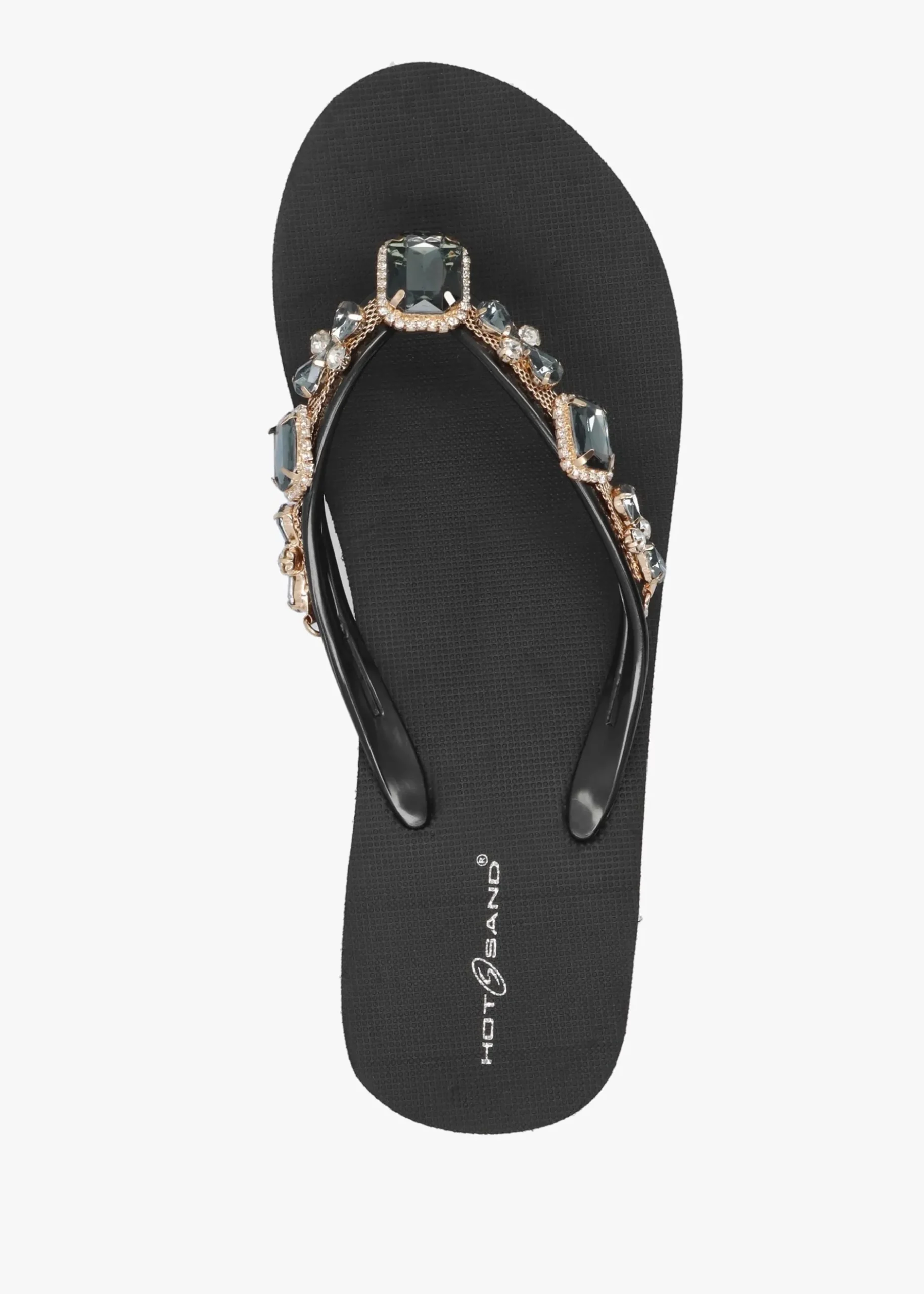 Outlet HOT SAND Black Embellished Toe Post Wedge Flip Flops