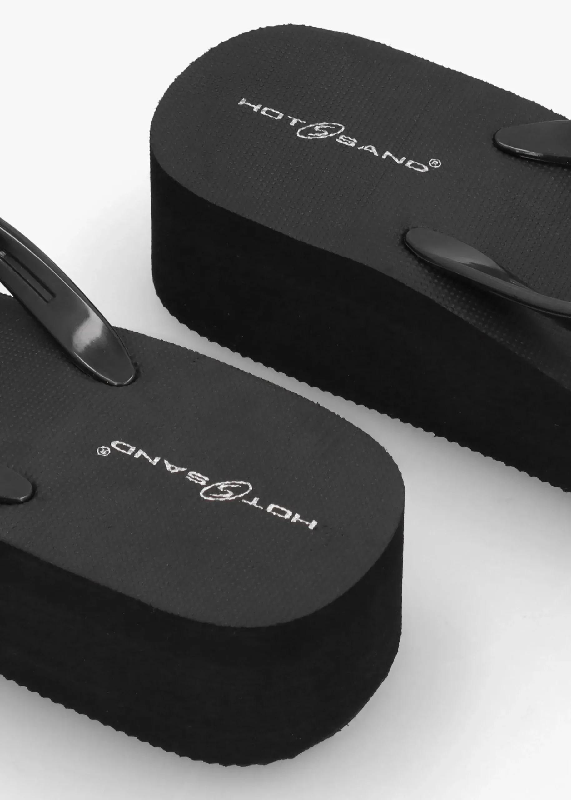 Outlet HOT SAND Black Embellished Toe Post Wedge Flip Flops