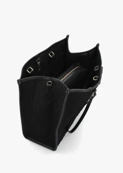 New MY BEST BAG Black Embossed Crochet & Leather Tote Bag