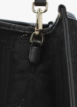 New MY BEST BAG Black Embossed Crochet & Leather Tote Bag