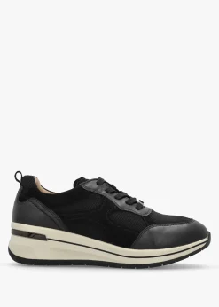 Fashion CAPRICE Black Leather & Mesh Trainers