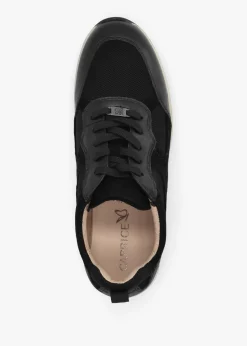 Fashion CAPRICE Black Leather & Mesh Trainers