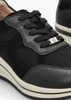 Fashion CAPRICE Black Leather & Mesh Trainers