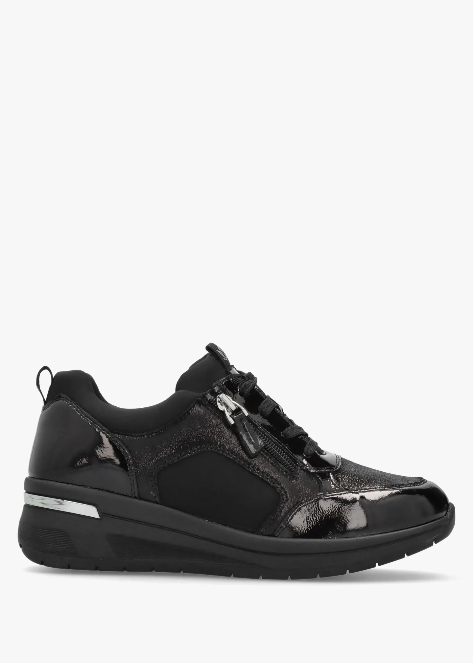Online CAPRICE Black Leather & Neoprene Side Zip Trainers