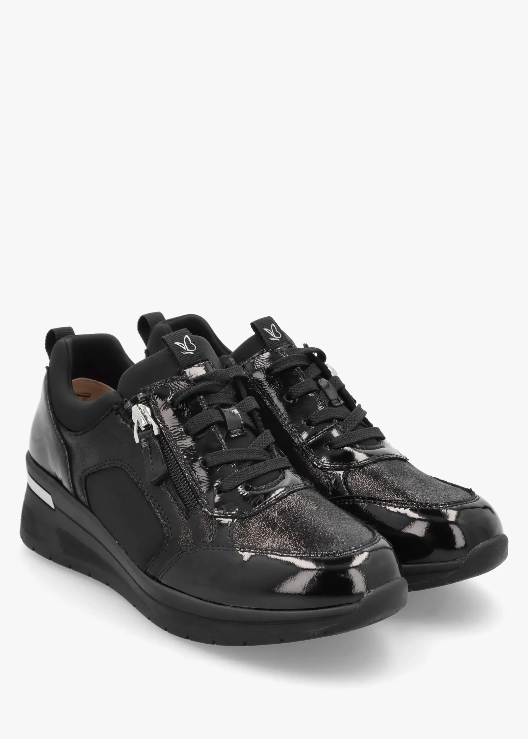 Online CAPRICE Black Leather & Neoprene Side Zip Trainers