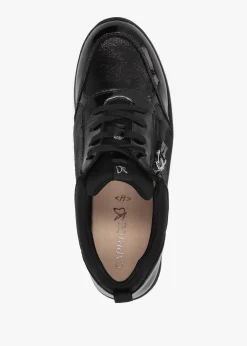 Online CAPRICE Black Leather & Neoprene Side Zip Trainers