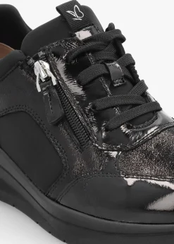 Online CAPRICE Black Leather & Neoprene Side Zip Trainers