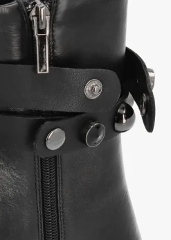 Best EPICA Black Leather Embellished Ankle Strap Shaped Heel Boots