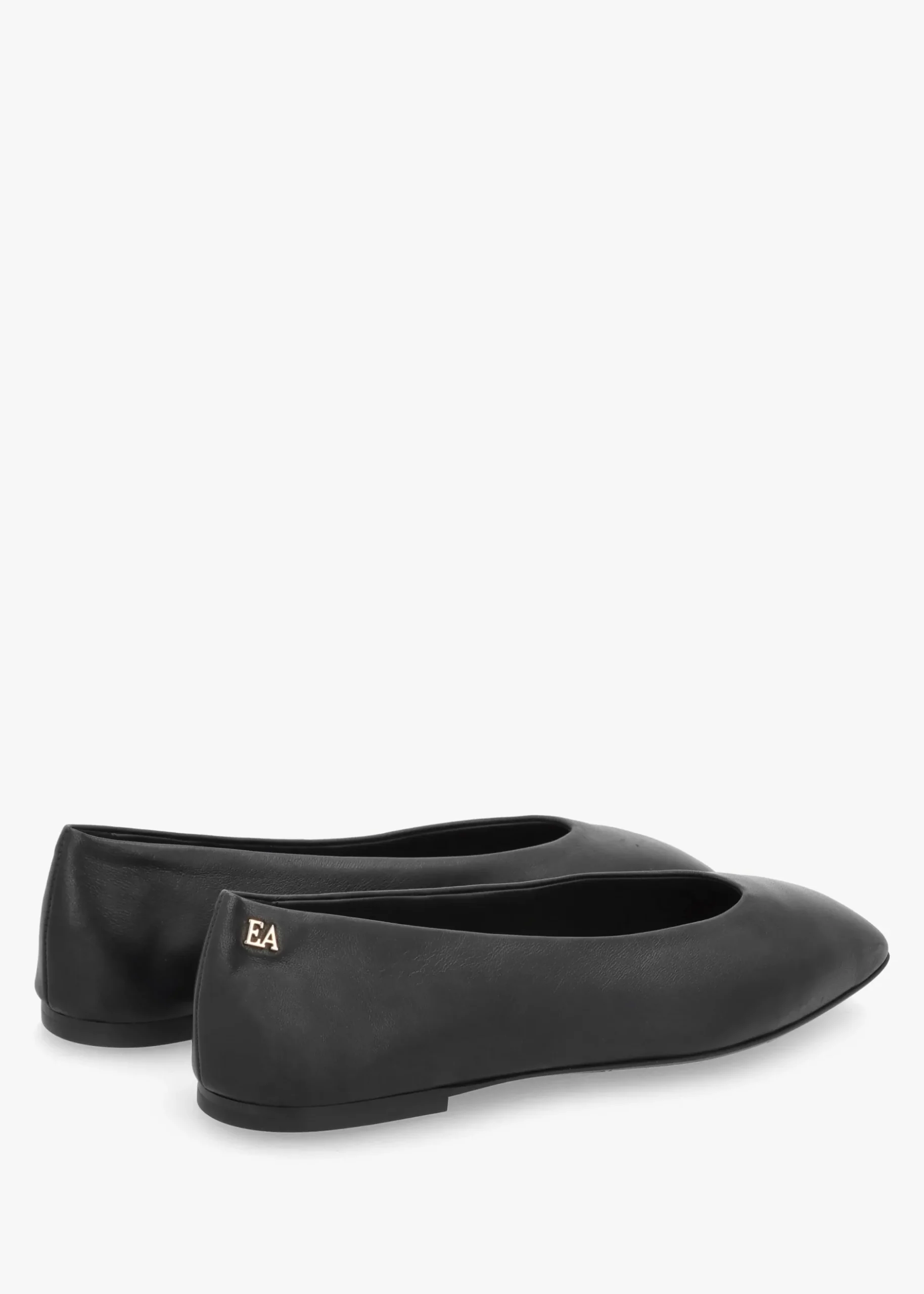 Fashion EMPORIO ARMANI Black Leather Square Toe Ballet Pumps